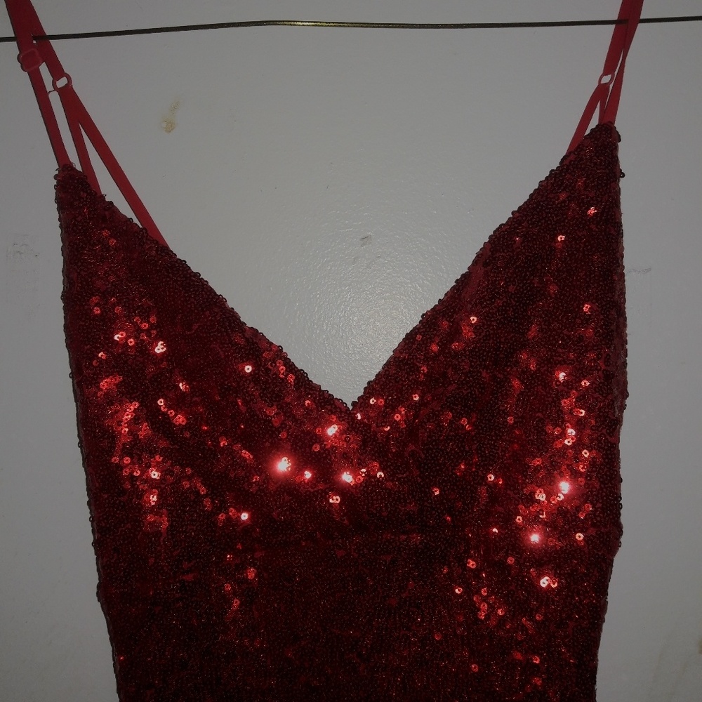 Long red sequin dress
